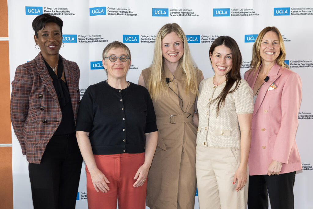 Elizabeth Dias, New York Times National Religion Correspondent, stands with four colleagues at a CRSHE Distinguished Speaker
