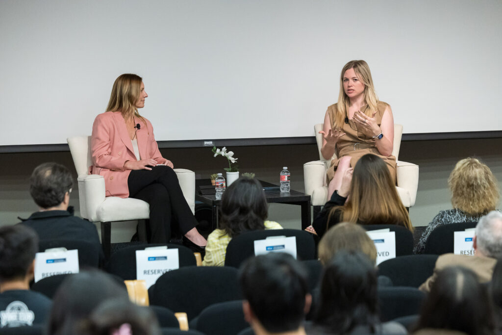 Elizabeth Dias, New York Times National Religion Correspondent, speaks at CRSHE Distinguished Speaker Series event on stage